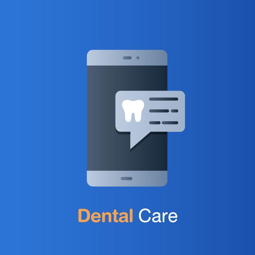 concepto de cuidado dental. cita en móvil para revisión y tratamiento odontológico. vector