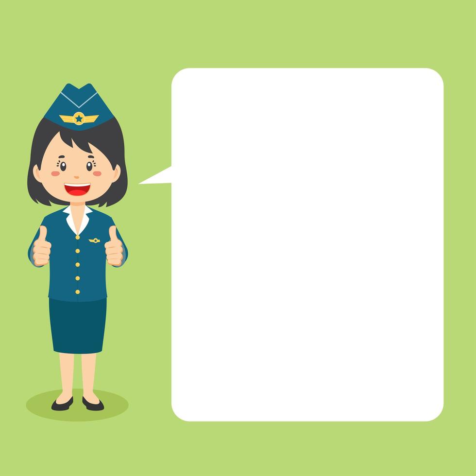 Stewardess Character Making Thumb Up with Speech Bubbles vector