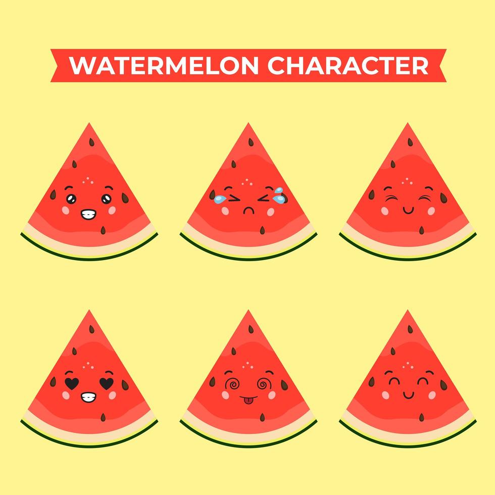 Cute Watermelon Characters With Various Expression vector