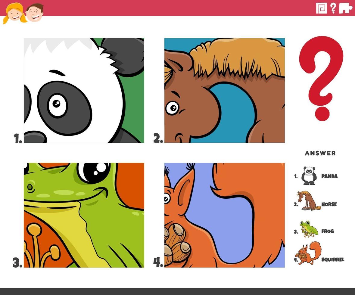 adivinar personajes de animales de dibujos animados juego educativo para niños vector