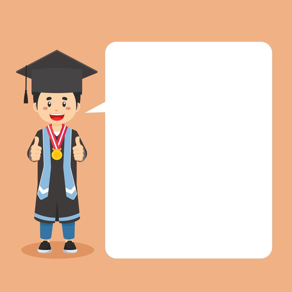 Graduated Student Character Making Thumb Up with Speech Bubbles vector