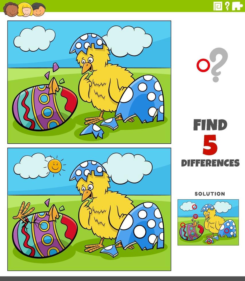 juego educativo de diferencias para niños con pollitos de pascua vector