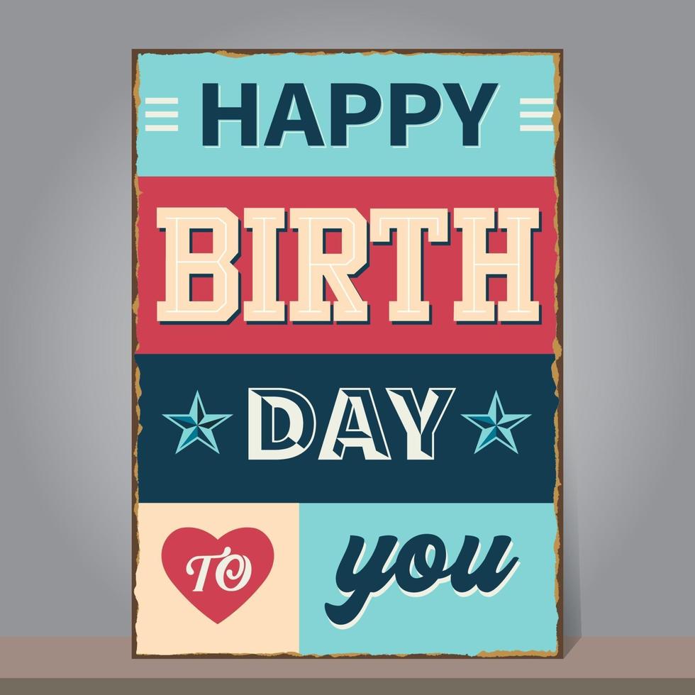 vintage feliz cumpleaños con grunge y fondo oxidado. plantilla de diseño para cartel, flyer, banner, saludo o tarjeta de invitación. estilo retro. vector