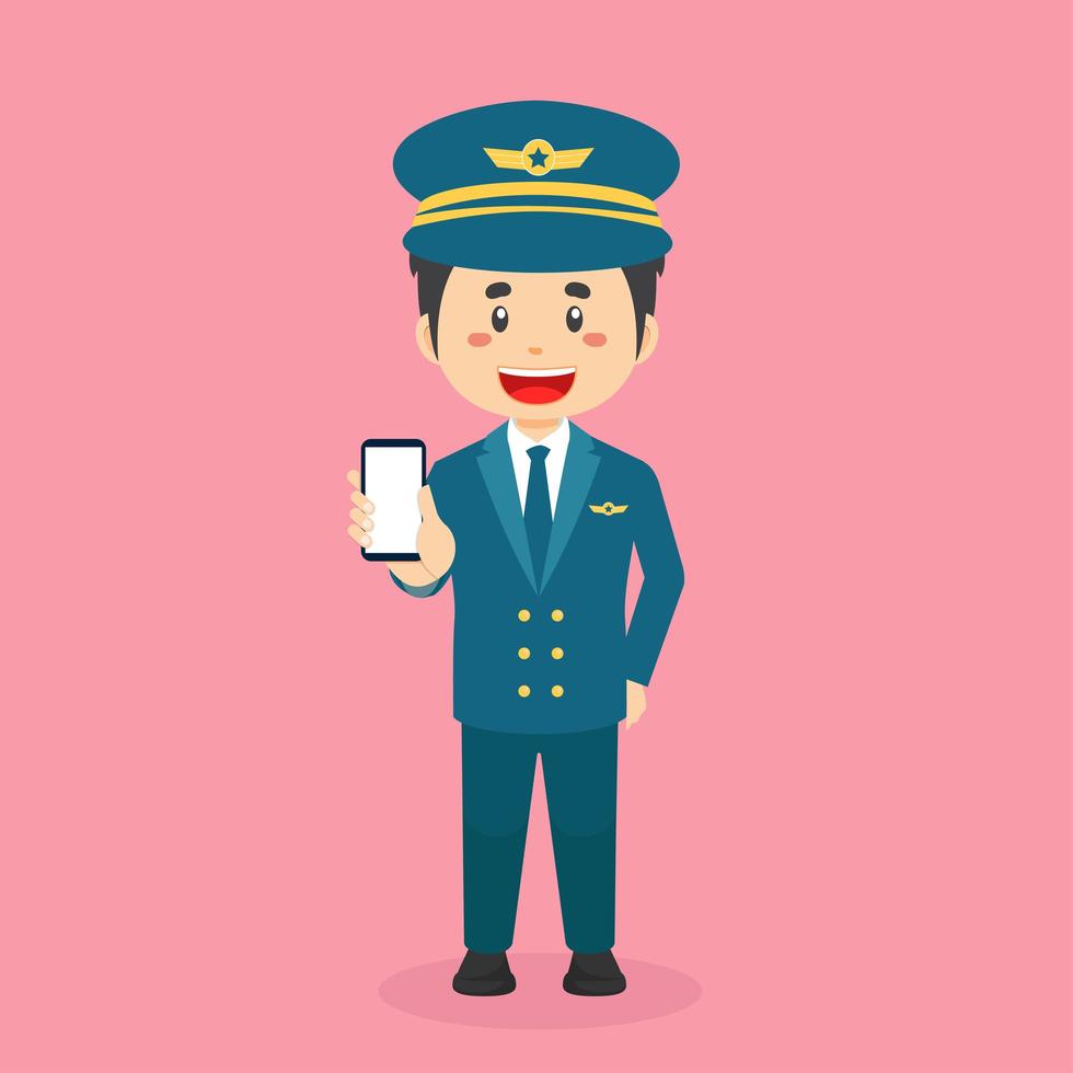 Pilot Character Hold The Phone vector