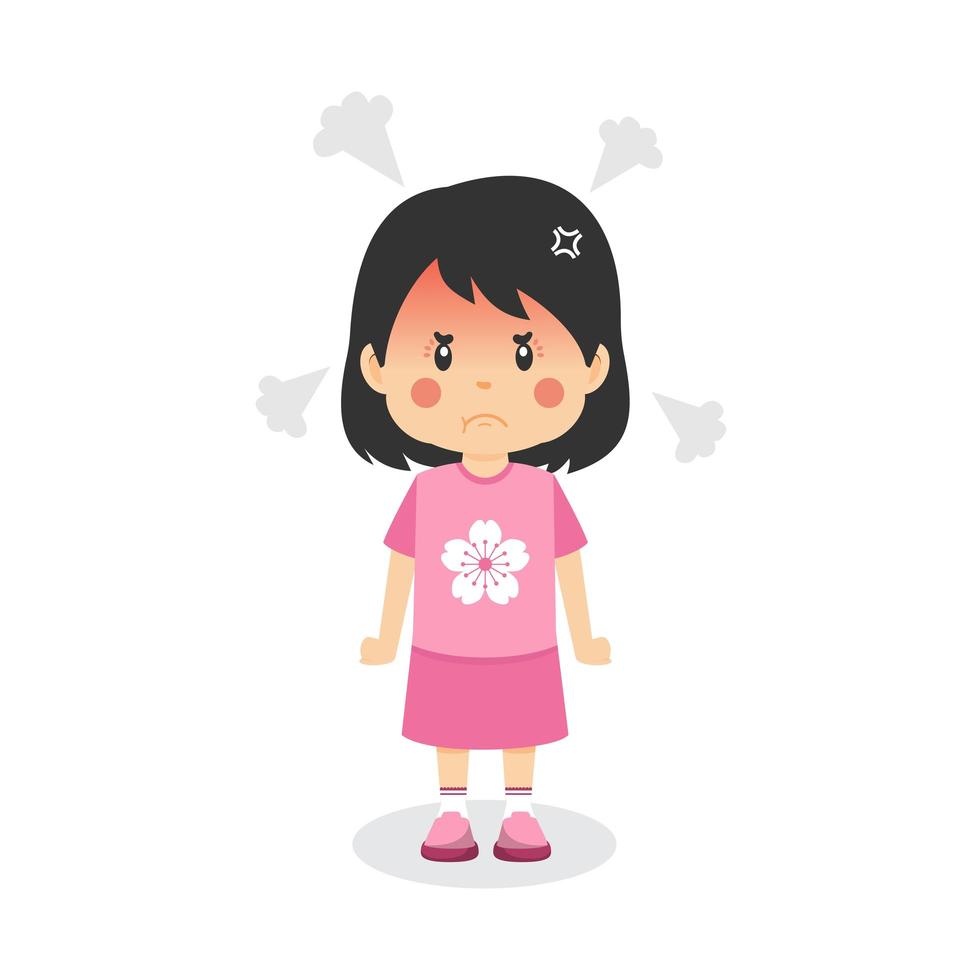 vector stock personaje de niña enojada