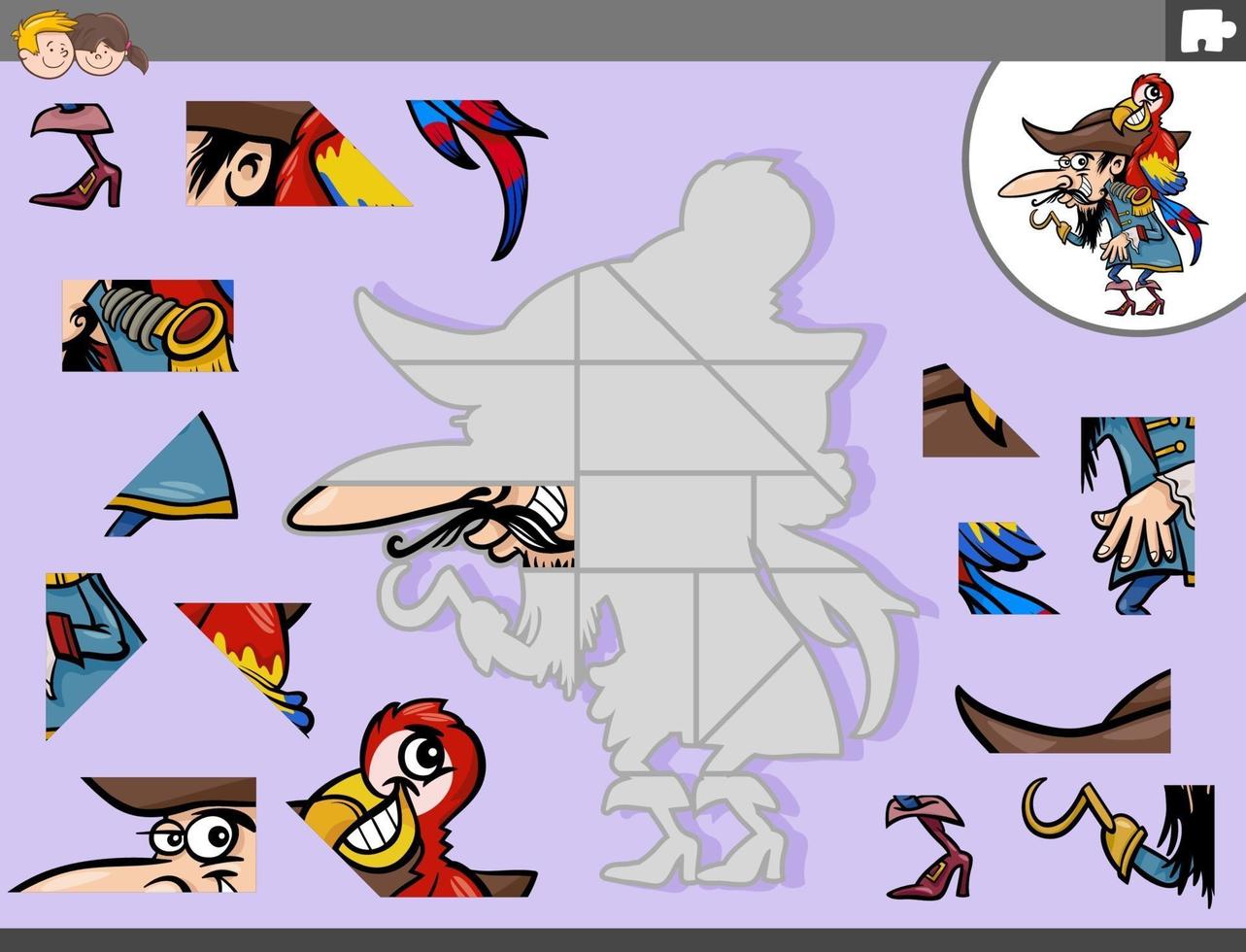jigsaw puzzle game with pirate and parrot fantasy character vector