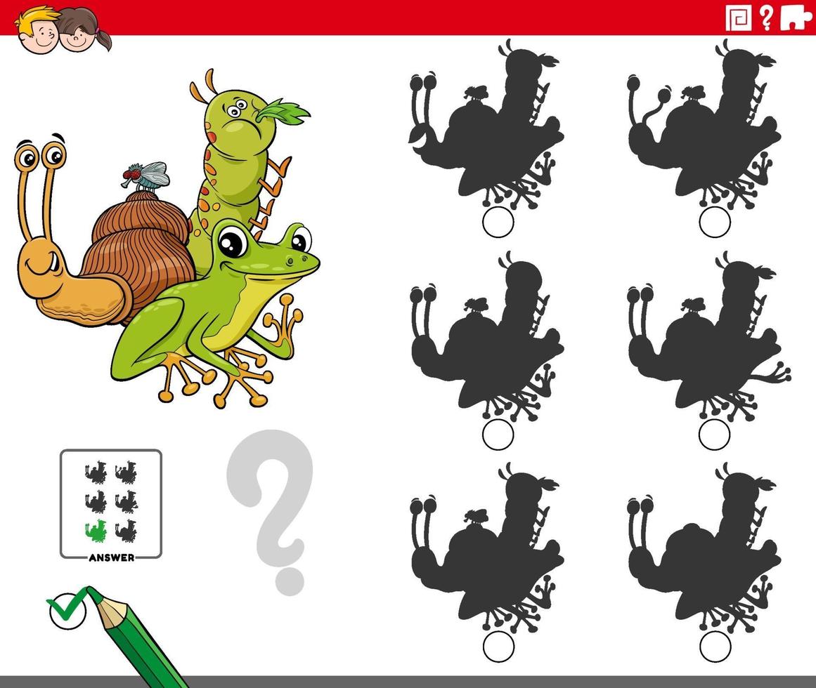 educational shadows game with cartoon animal characters vector