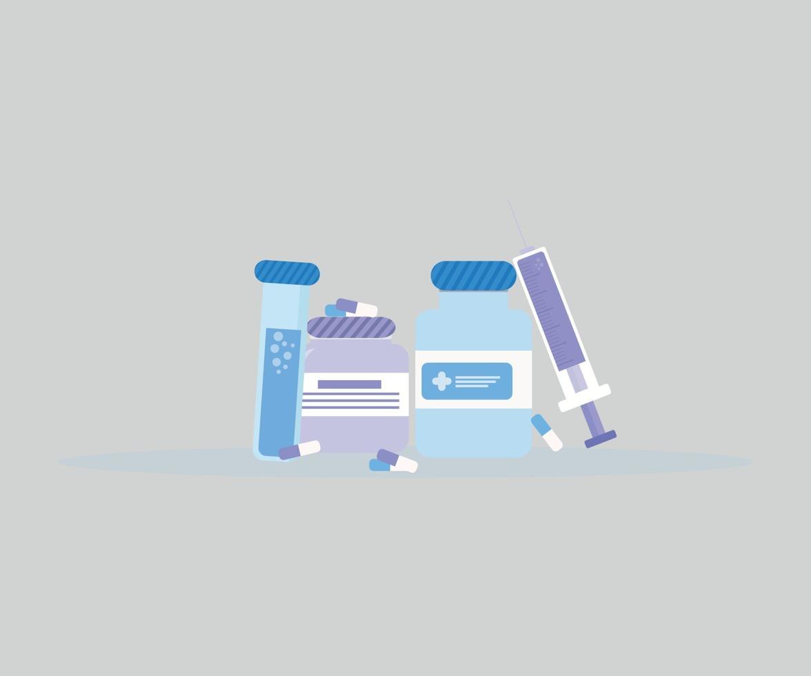 Vaccine bottles and injection with test kit vector