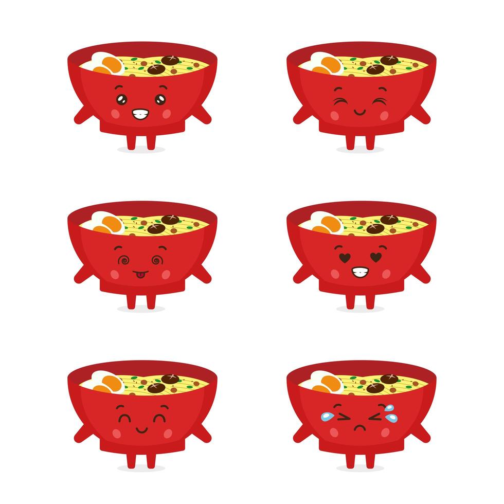 Cute Ramen Character with Various Expression vector