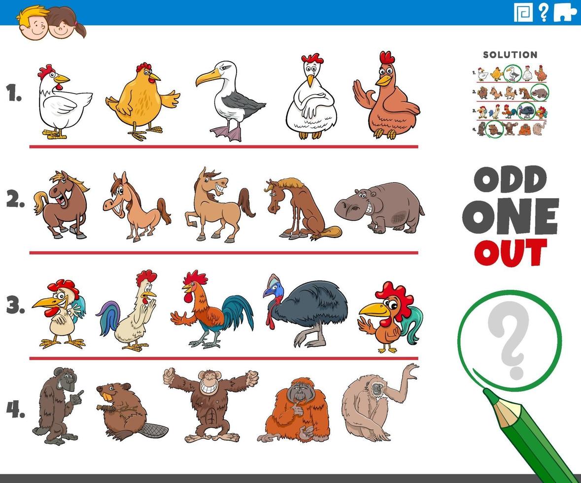 odd one out picture game with animal characters vector