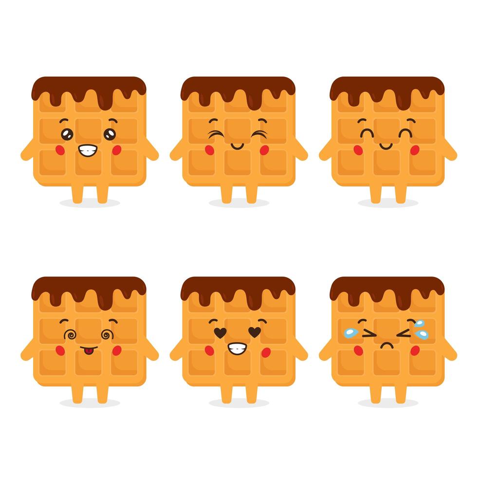Cute Waffle Chocolate With Various Expression vector