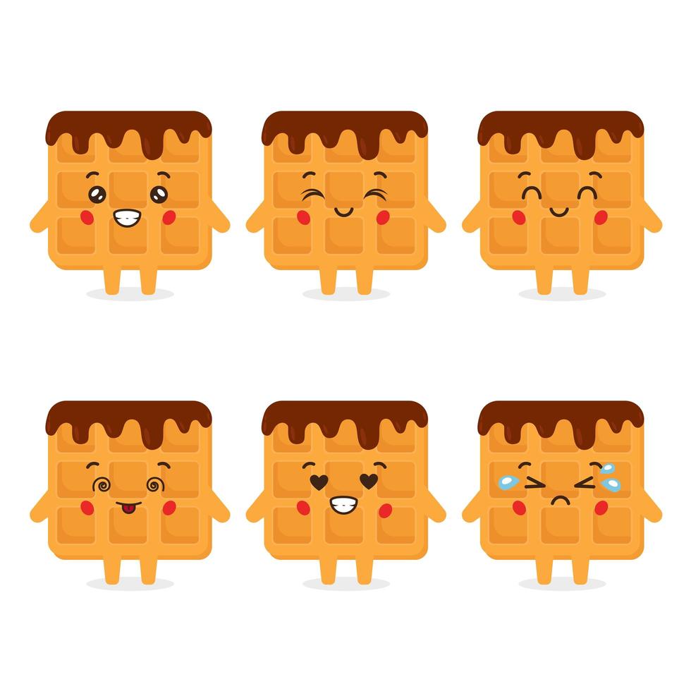 Cute Waffle Chocolate With Various Expression vector