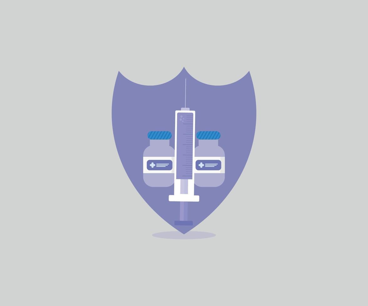 Vaccine Cure bottles shield vector