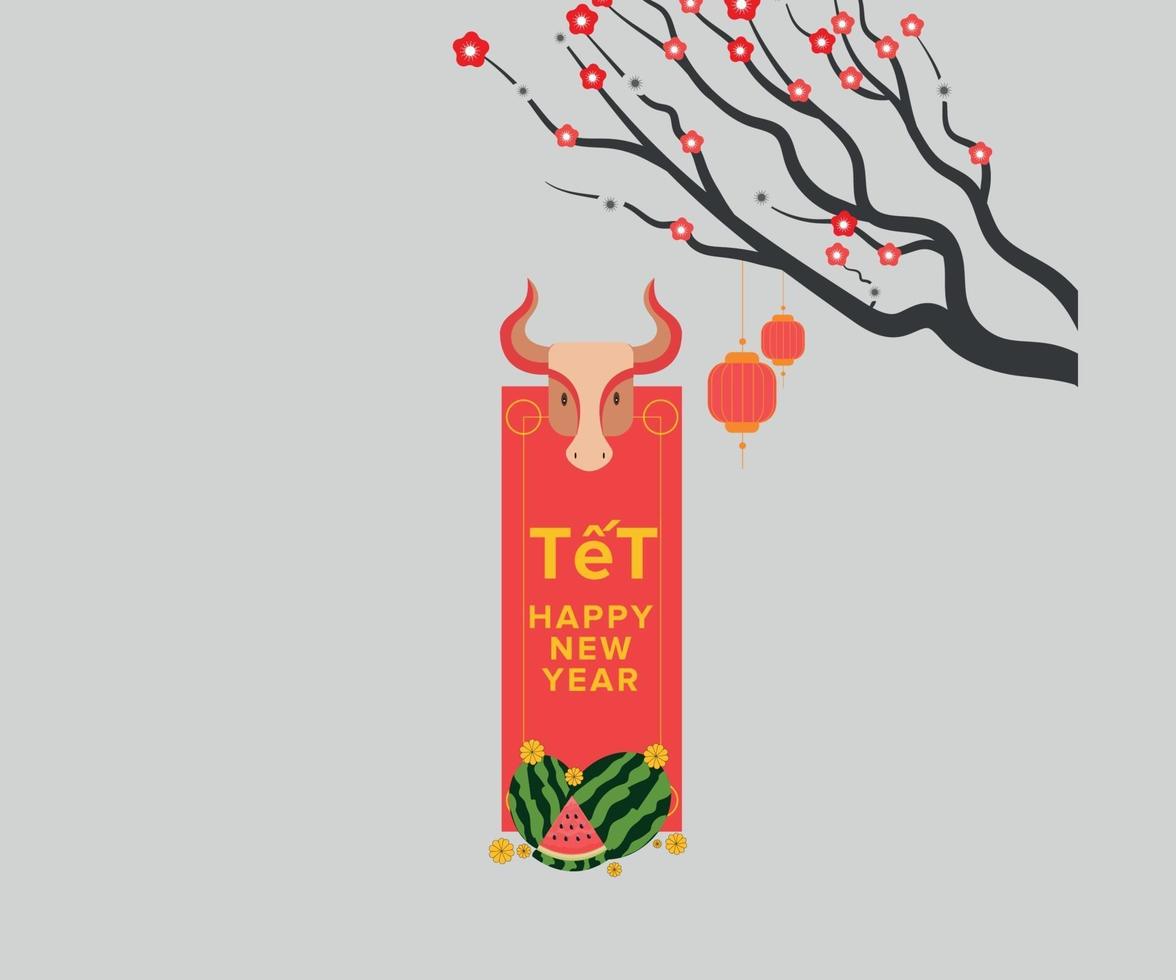 Vietnam Tet Happy New year banner with typography and blossom flower tree vector art