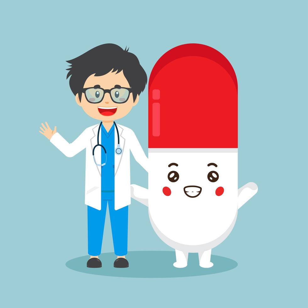 Cute Doctor with Capsule Medicine Character vector