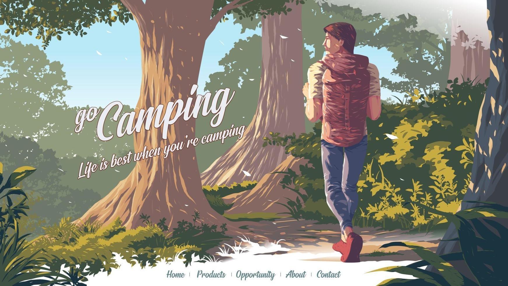 vector illustration for a landing page of the backpacker in the national park