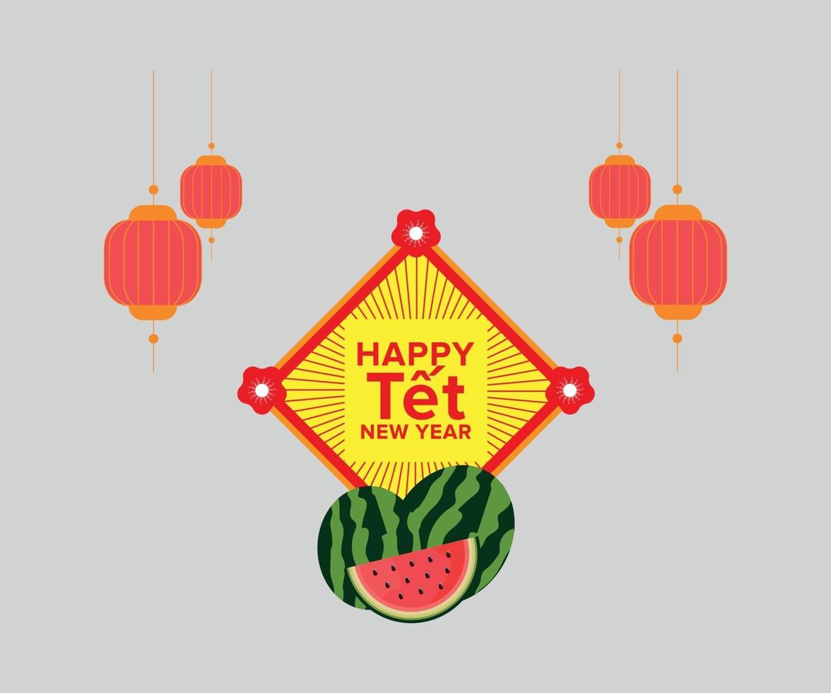 Vietnam Tet Happy New year banner with red paper lantern vector