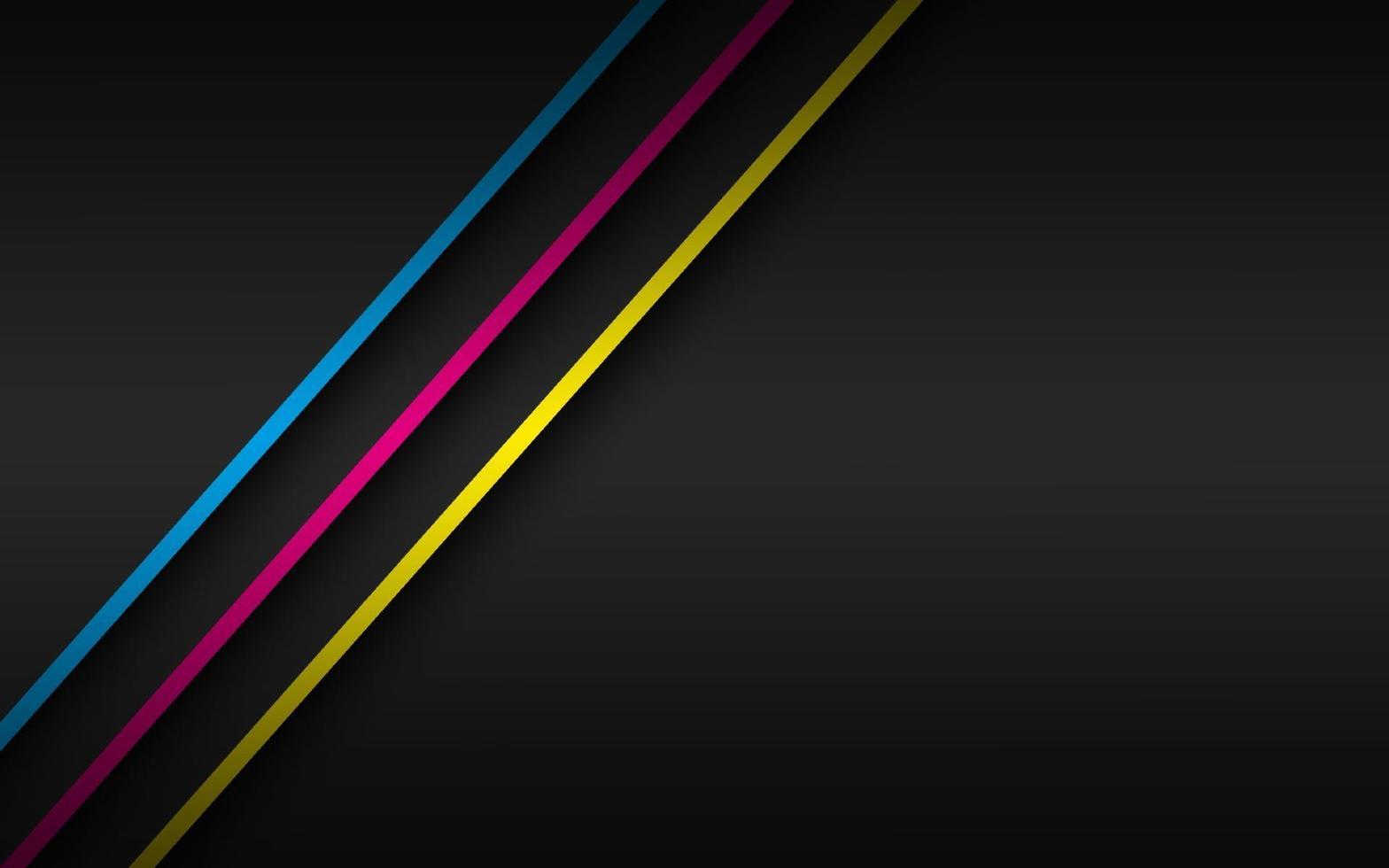 Black modern material background with overlapped layers and diagonal lines in cmyk colors. Template for your business. Vector abstract widescreen background
