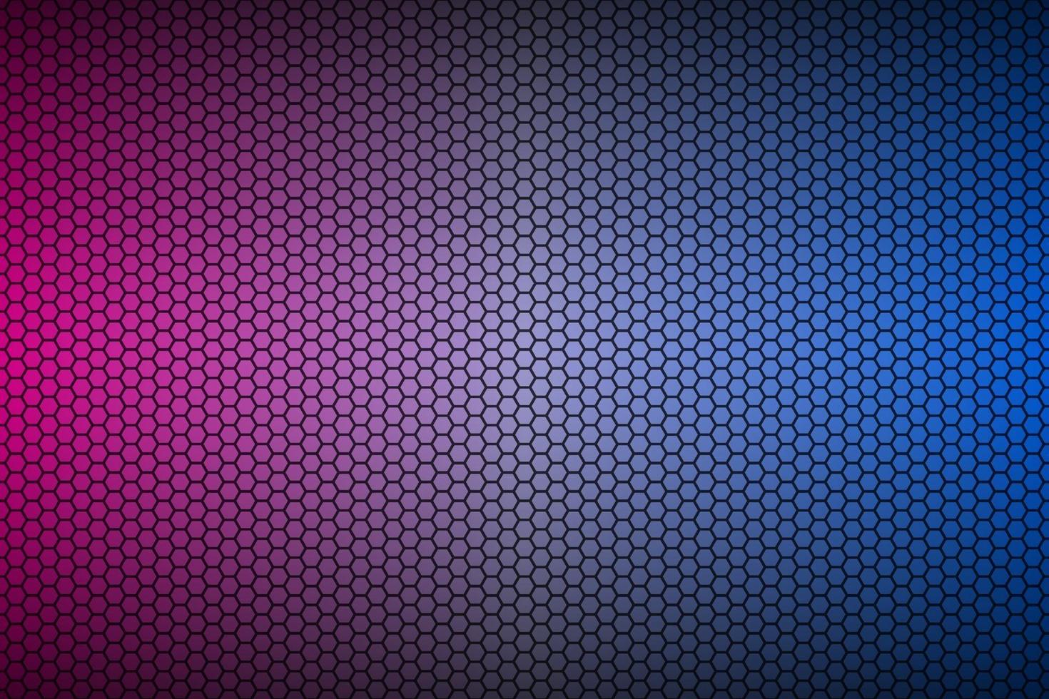 Abstract blue and purple neon geometric hexagonal mesh material background. Perforated metallic technology wallpaper. Vector abstract widescreen background