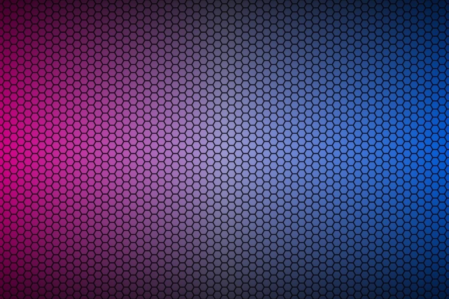 Fondo de material de malla hexagonal geométrica de neón azul y púrpura abstracto. Papel pintado con tecnología metálica perforada. vector de fondo de pantalla panorámica abstracta