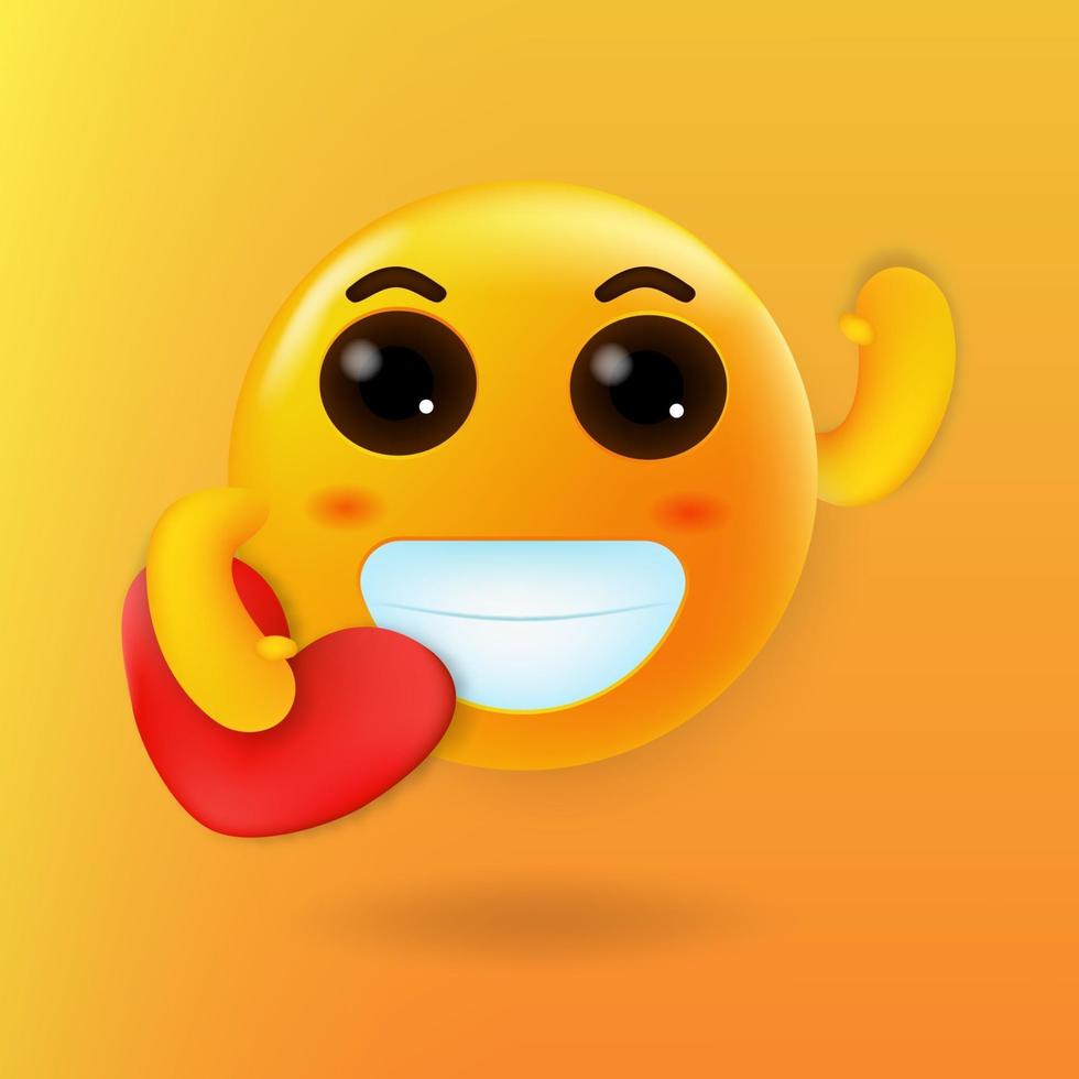 Cute emoji hugging a red heart vector