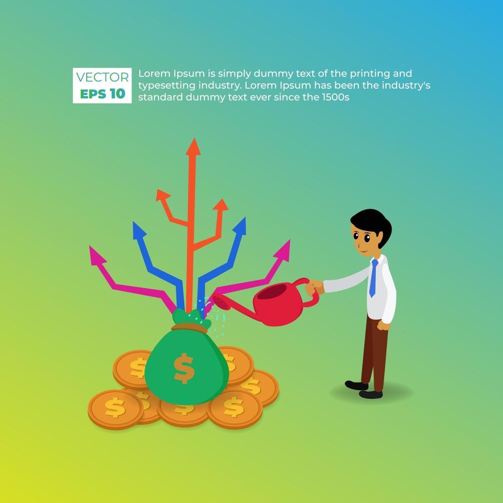 Income salary rate increase. Finance performance of return on investment ROI concept with arrows vector