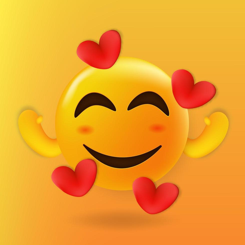 lindo emoji abrazando un corazón rojo vector