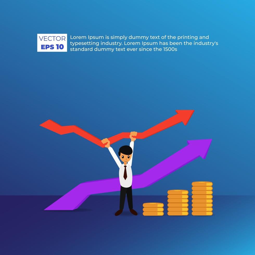 Income salary rate increase. Finance performance of return on investment ROI concept with arrows vector