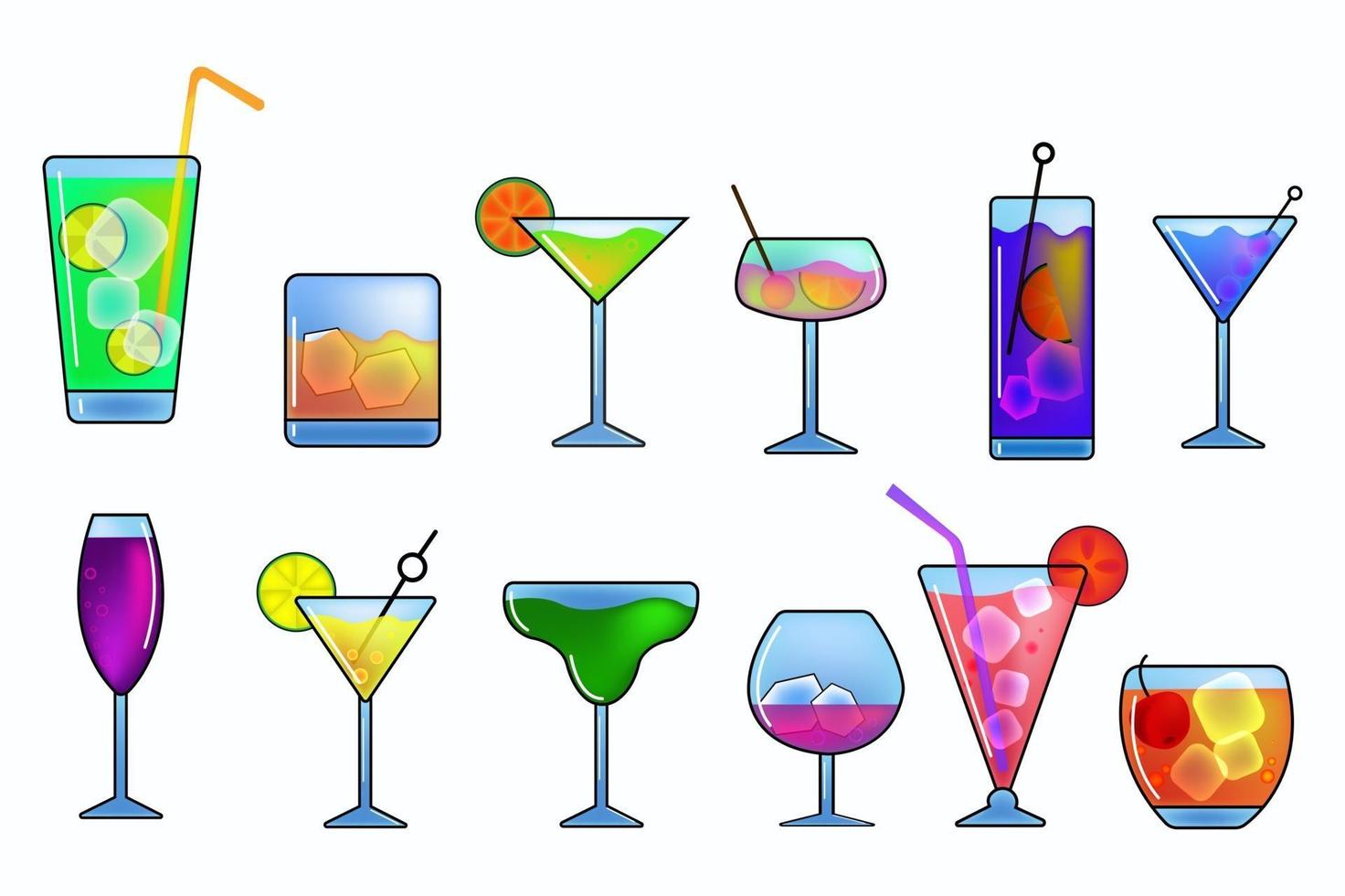 Alcohol drinks and cocktails icon set vector