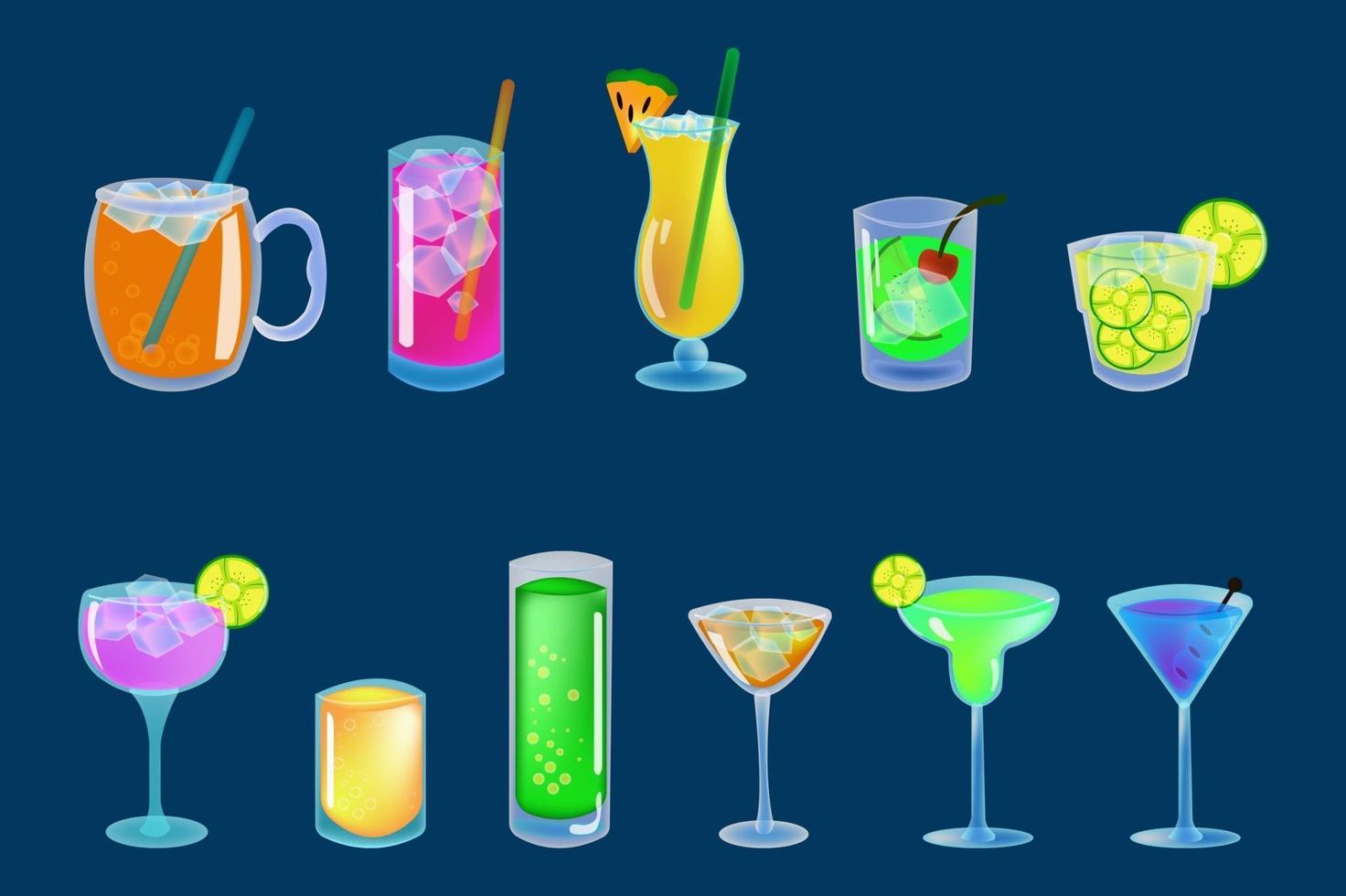 Alcohol drinks and cocktails icon set vector