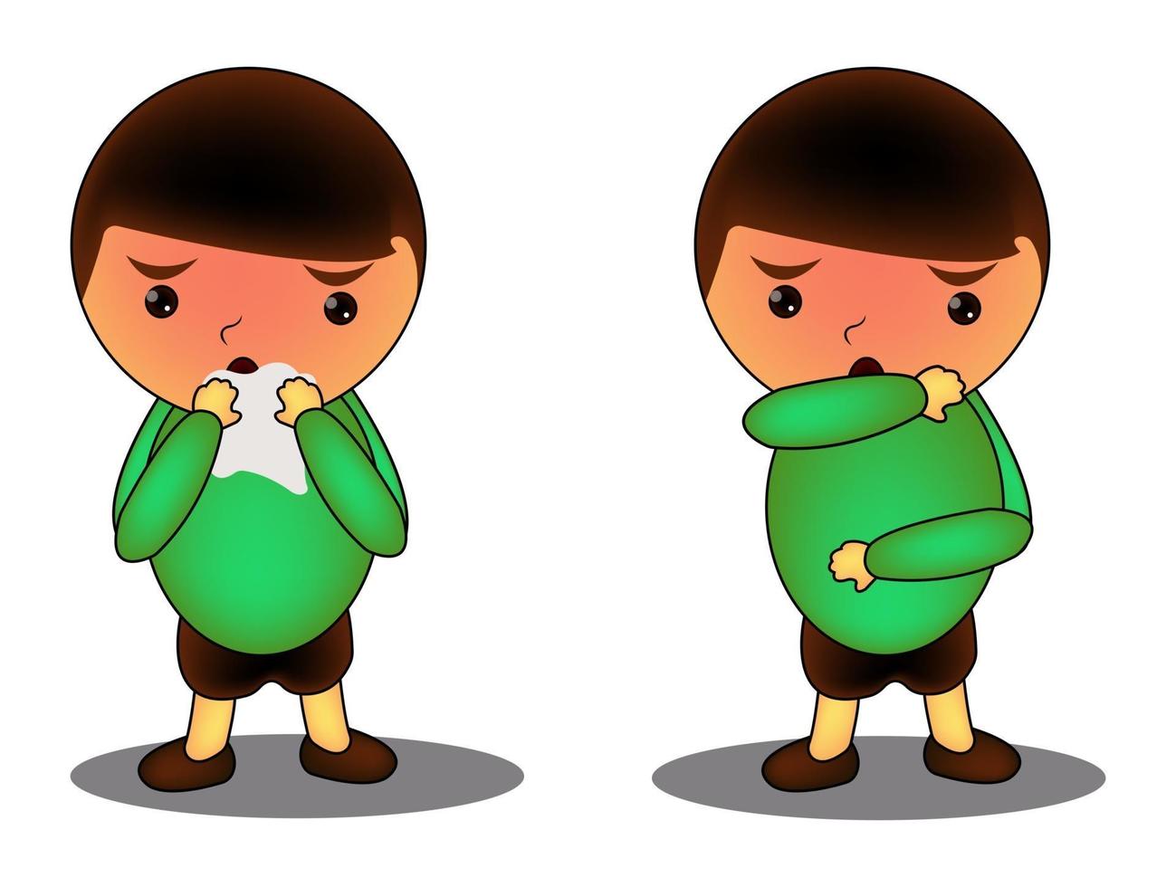 Character Sneezing and Coughing Right and Wrong. Medical Recommendation How to Sneeze Properly. Prevention against Virus and Infection. Hygiene Concept. vector
