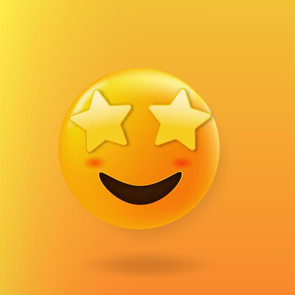 Star struck emoji cute face with star eyes vector