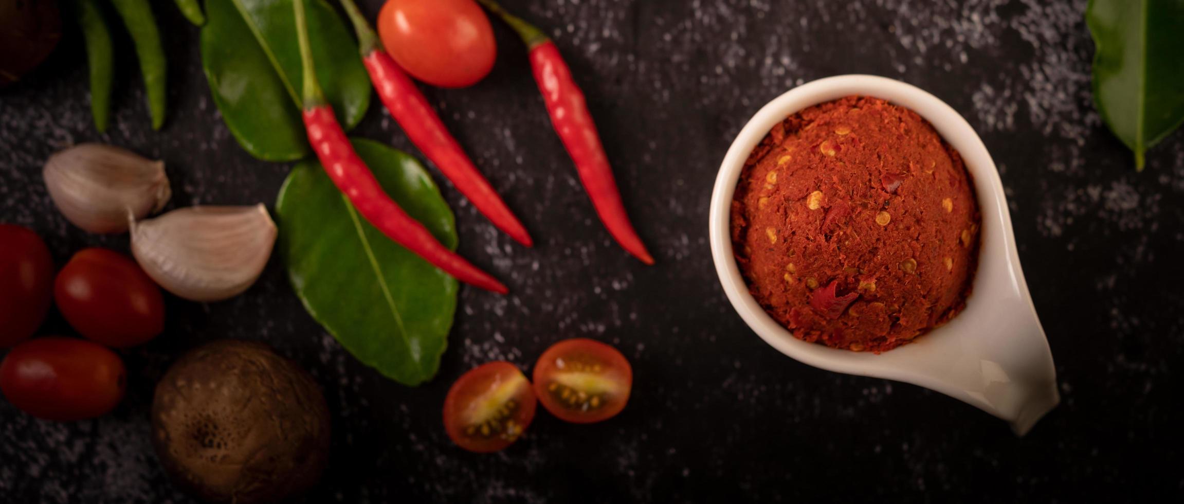 Red curry paste made from chilis photo