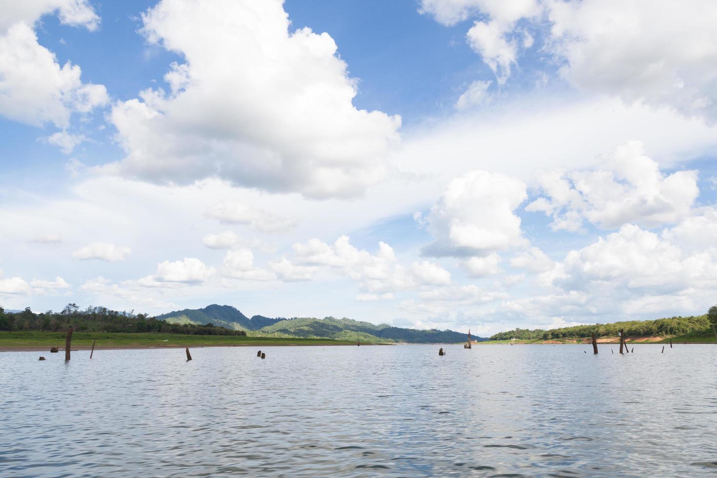 Reservoir and mountains in Thailand photo