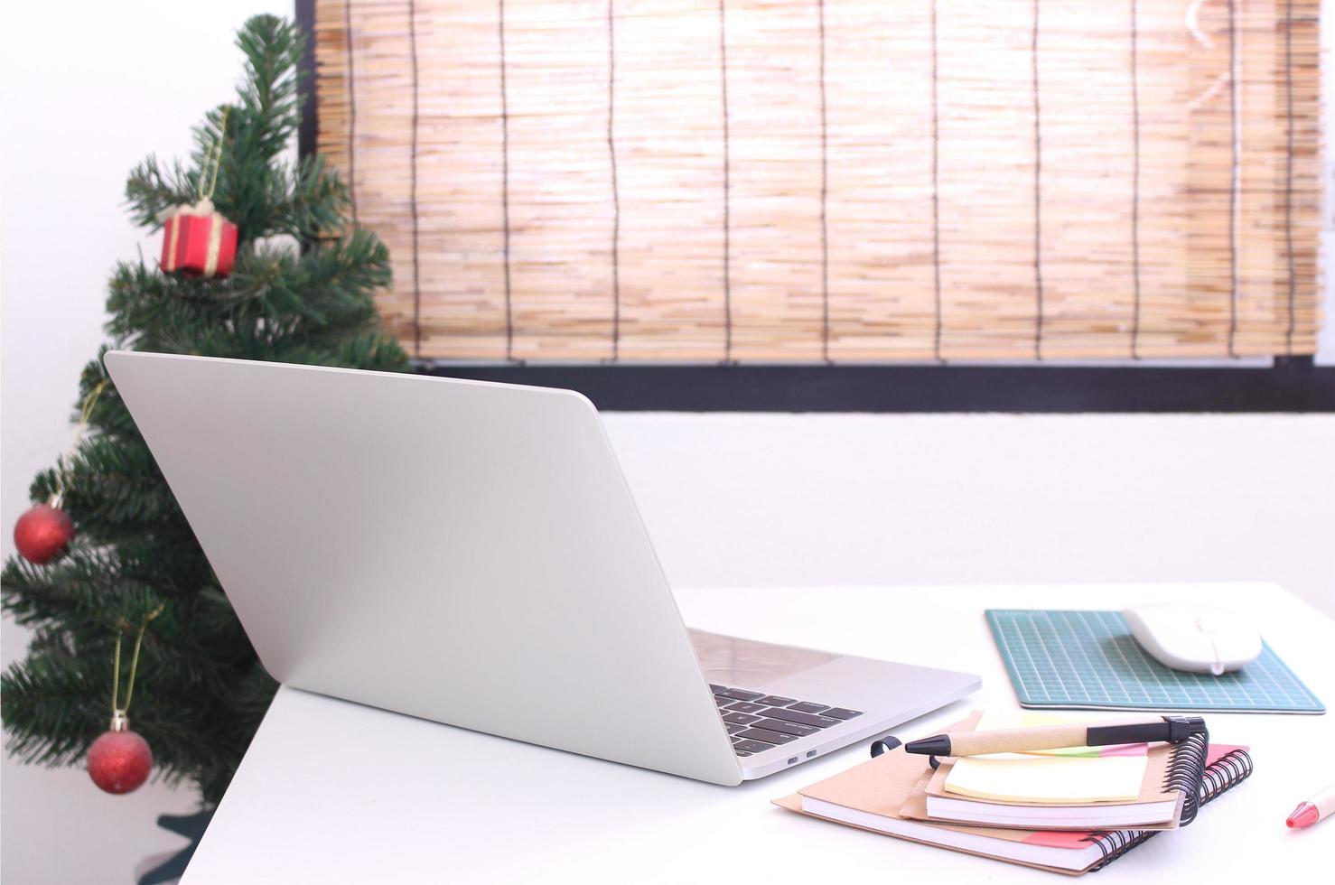 Christmas decor and office desk photo