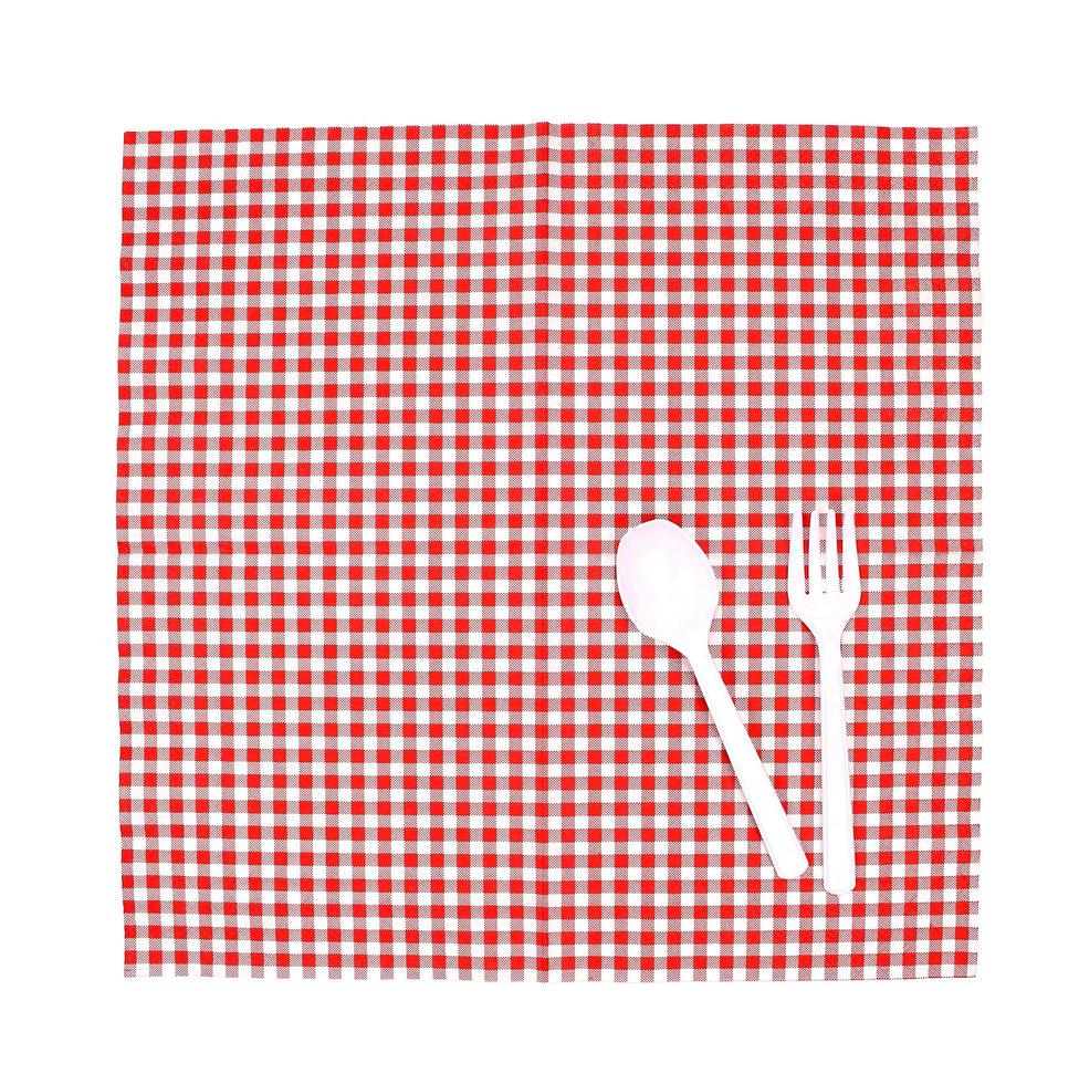 White spoon and fork on cloth photo