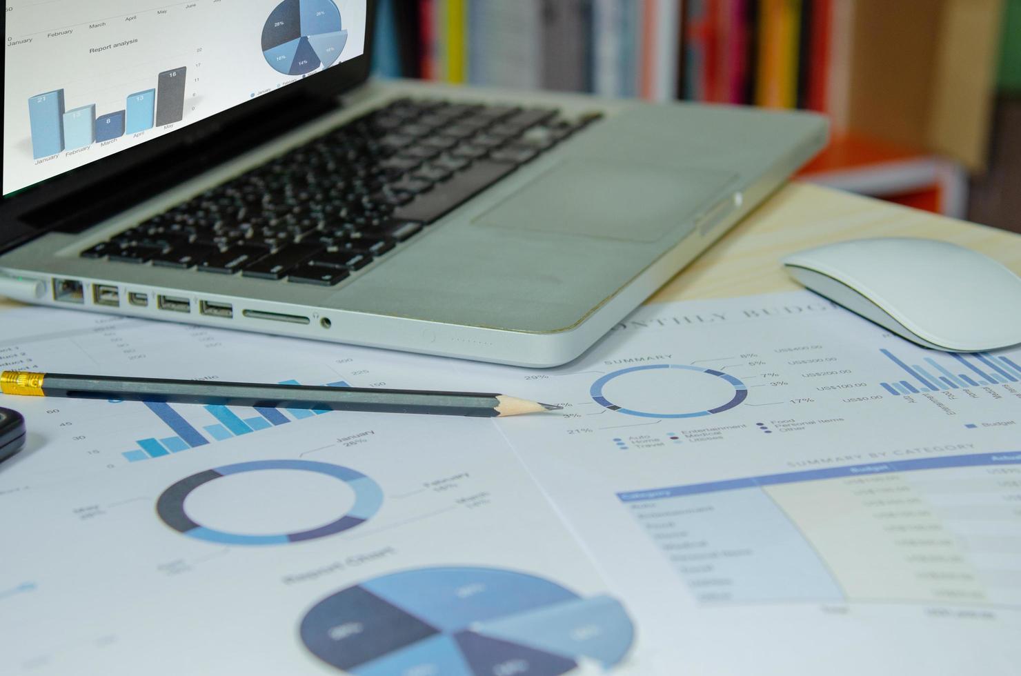 Business documents and computer on a desk photo