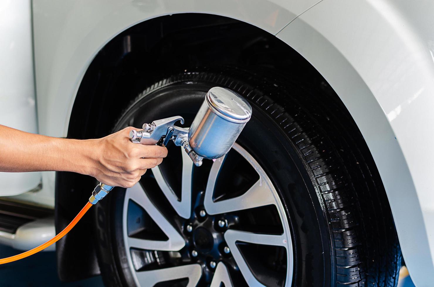 Spray coating the tires photo