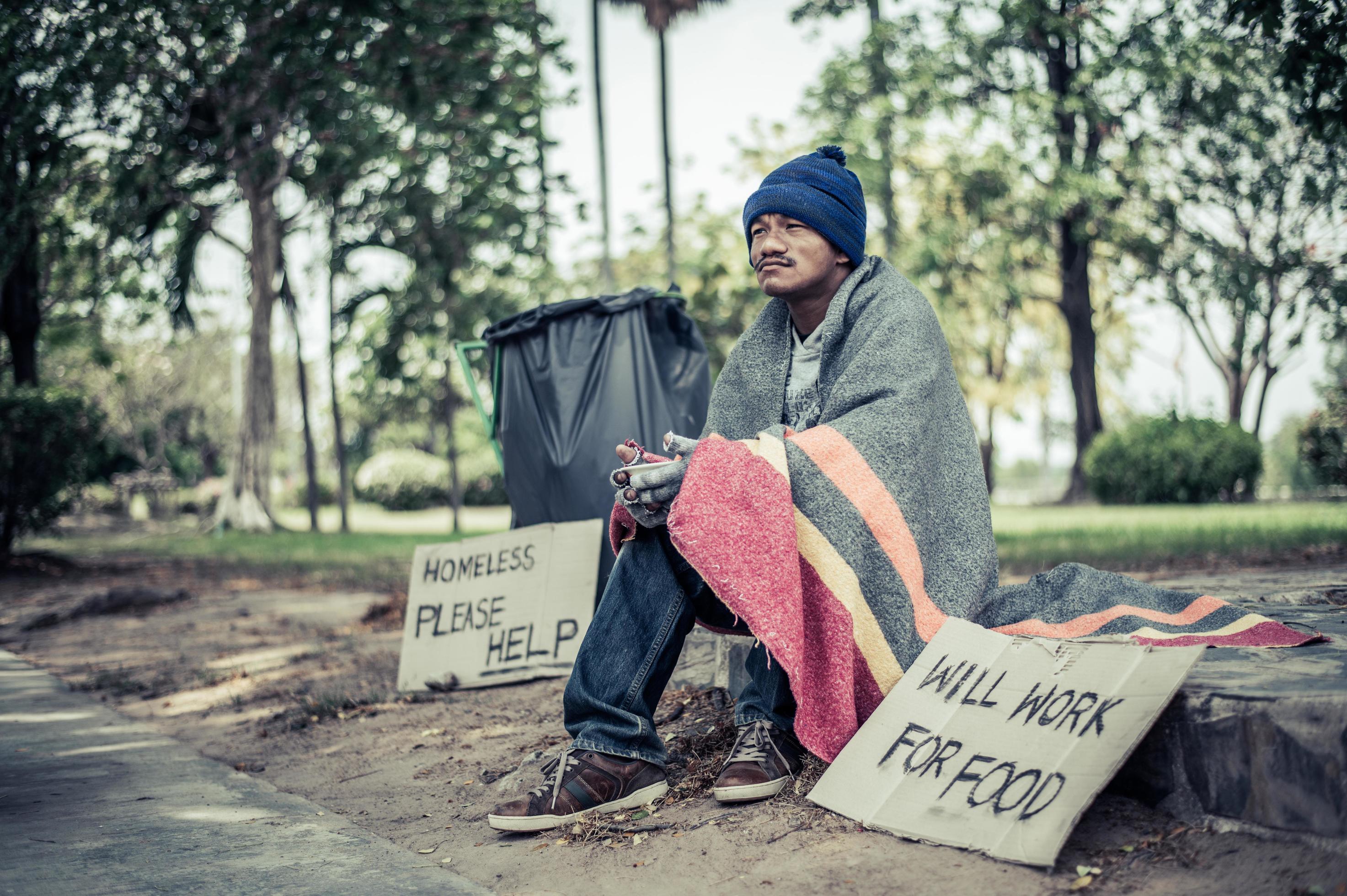 Homeless Man With Cardboard Sign Stock Photo At Vecteezy