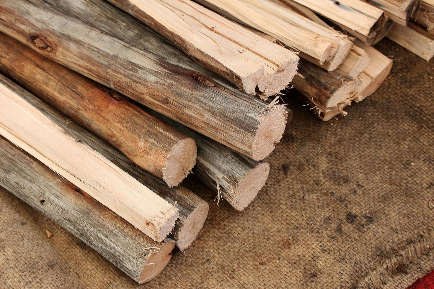 Firewood logs on cloth photo