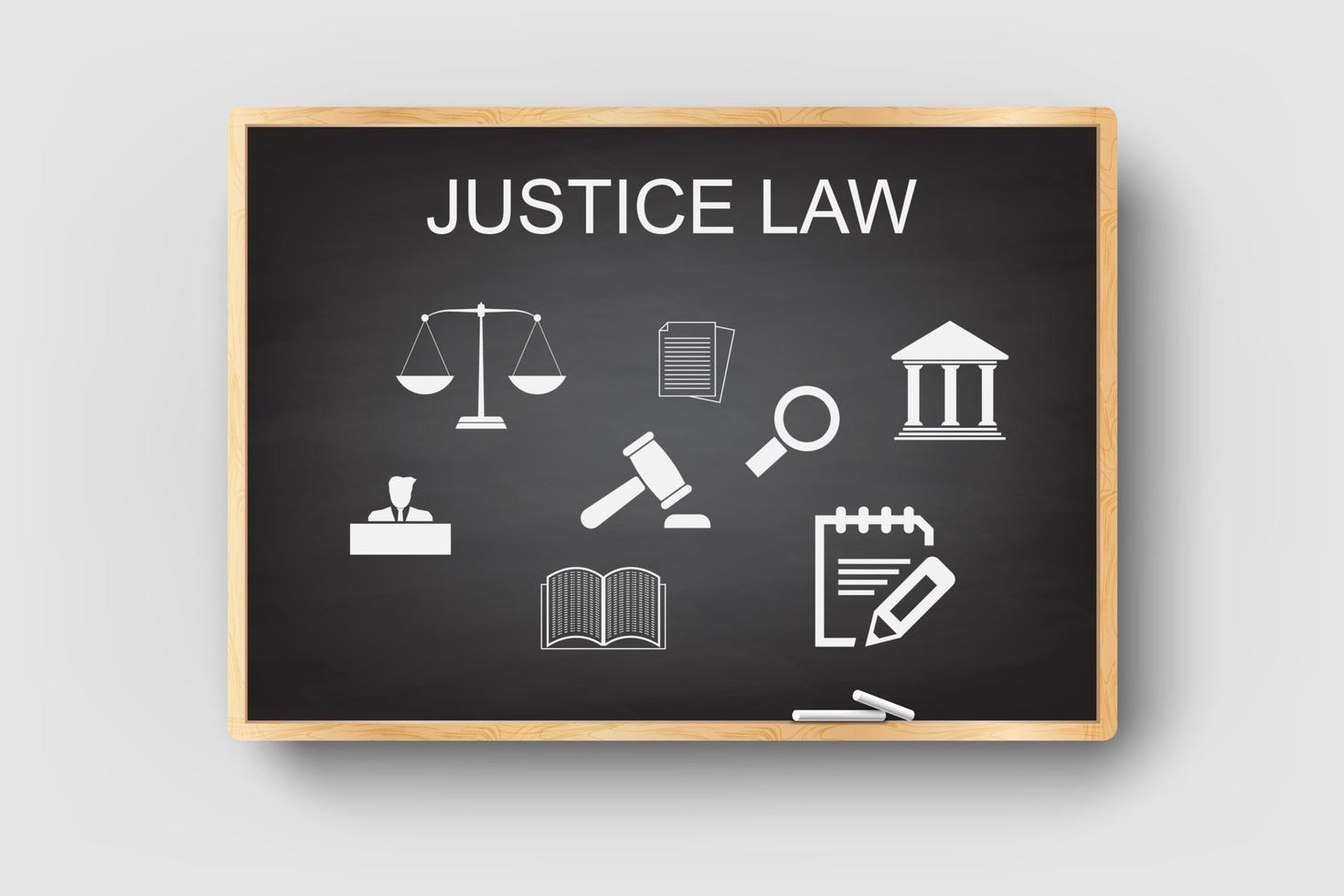 justice law legal business design on blackboard with wooden frame. vector