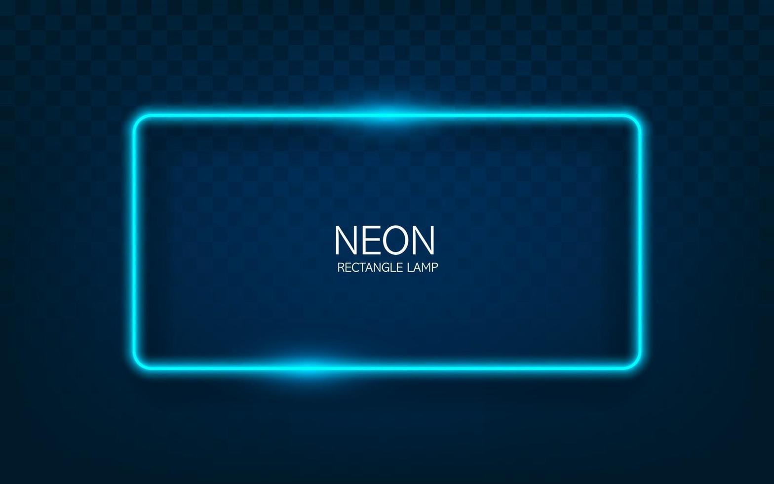 Neon rectangle lamp wall sign. Vector blue power glowing bulb banner, light line or neon frame for your design.