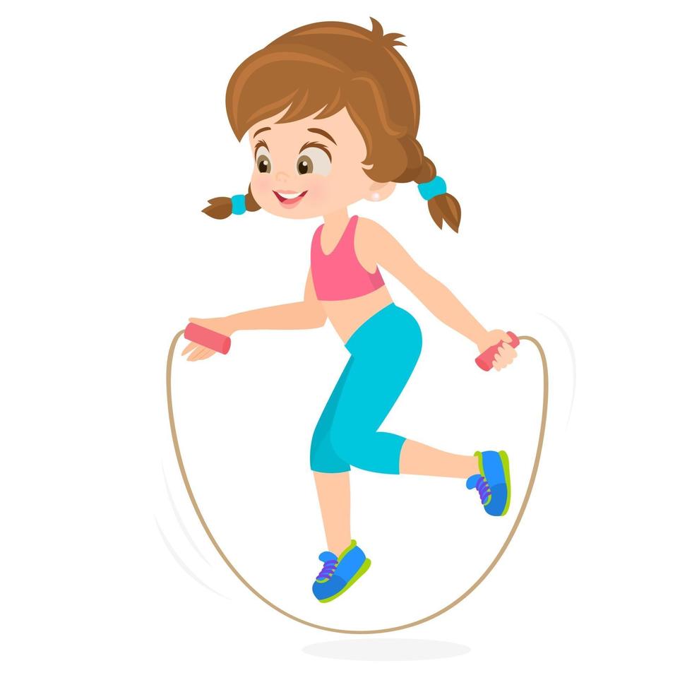 Girl doing exercises with jumping rope vector