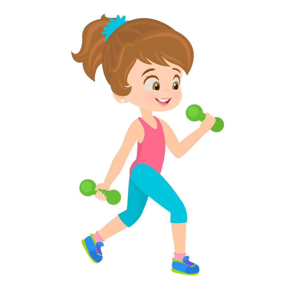 Girl in sport clothes holding weight dumbbell vector