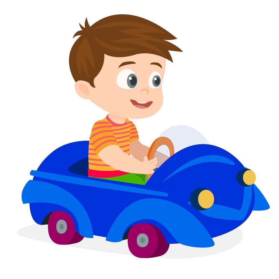 Little boy riding a baby car vector