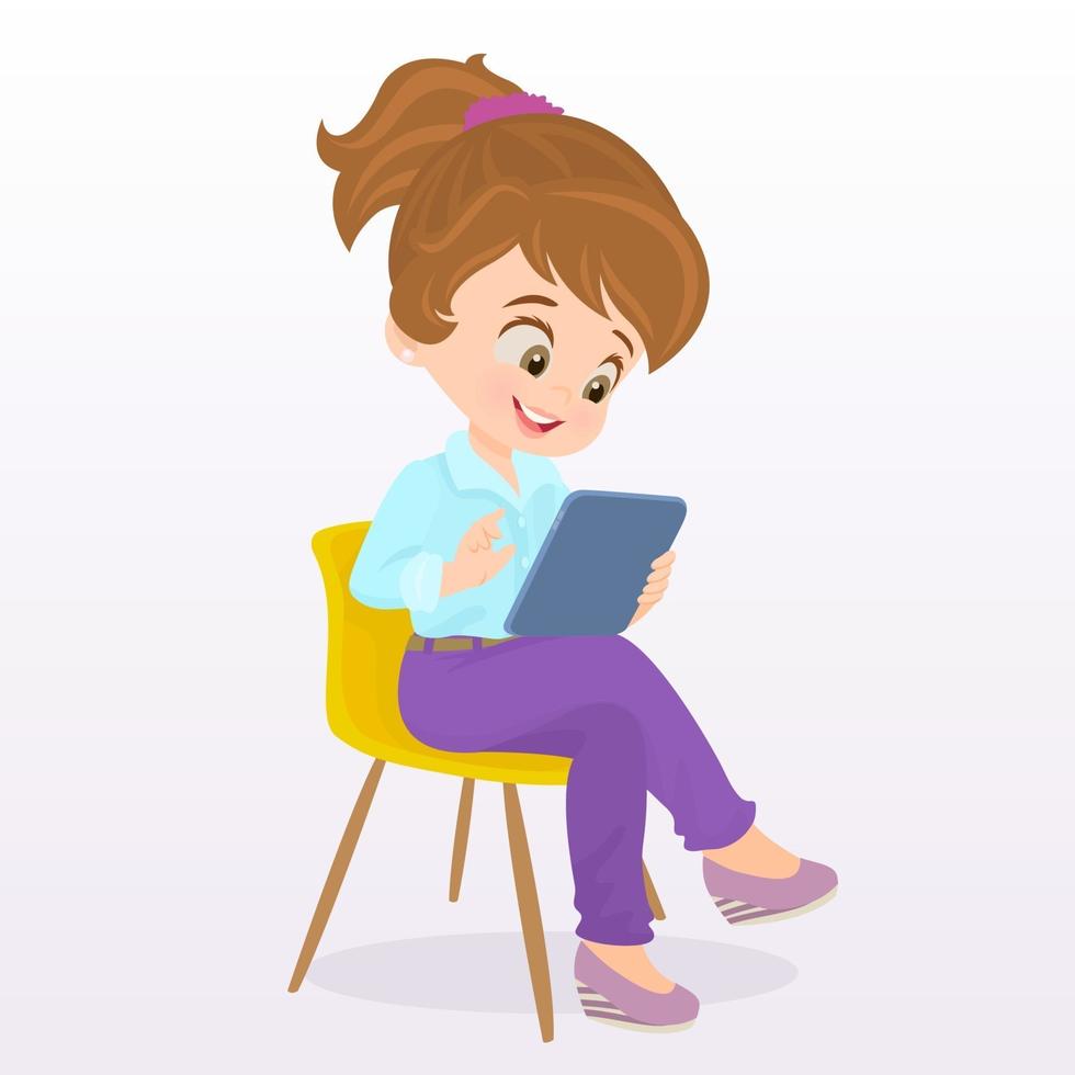 Woman holding the tablet vector