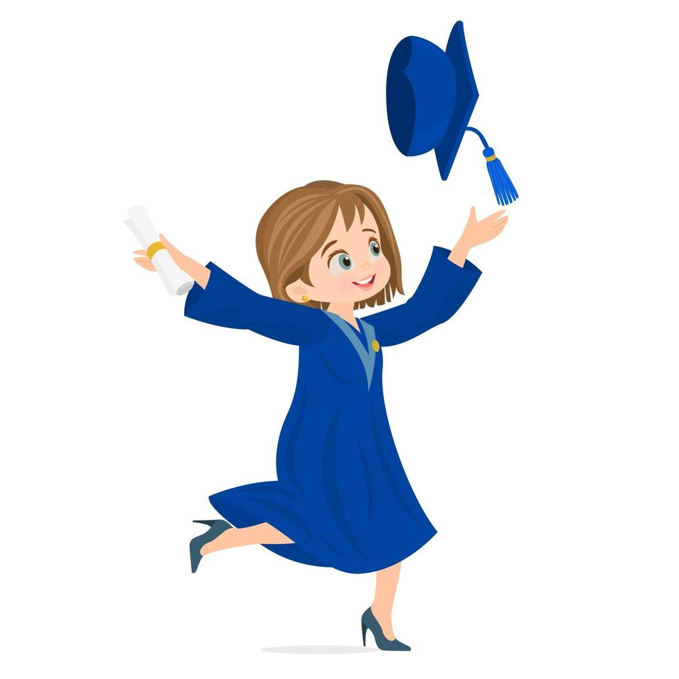 Graduated student girl in cap gown vector