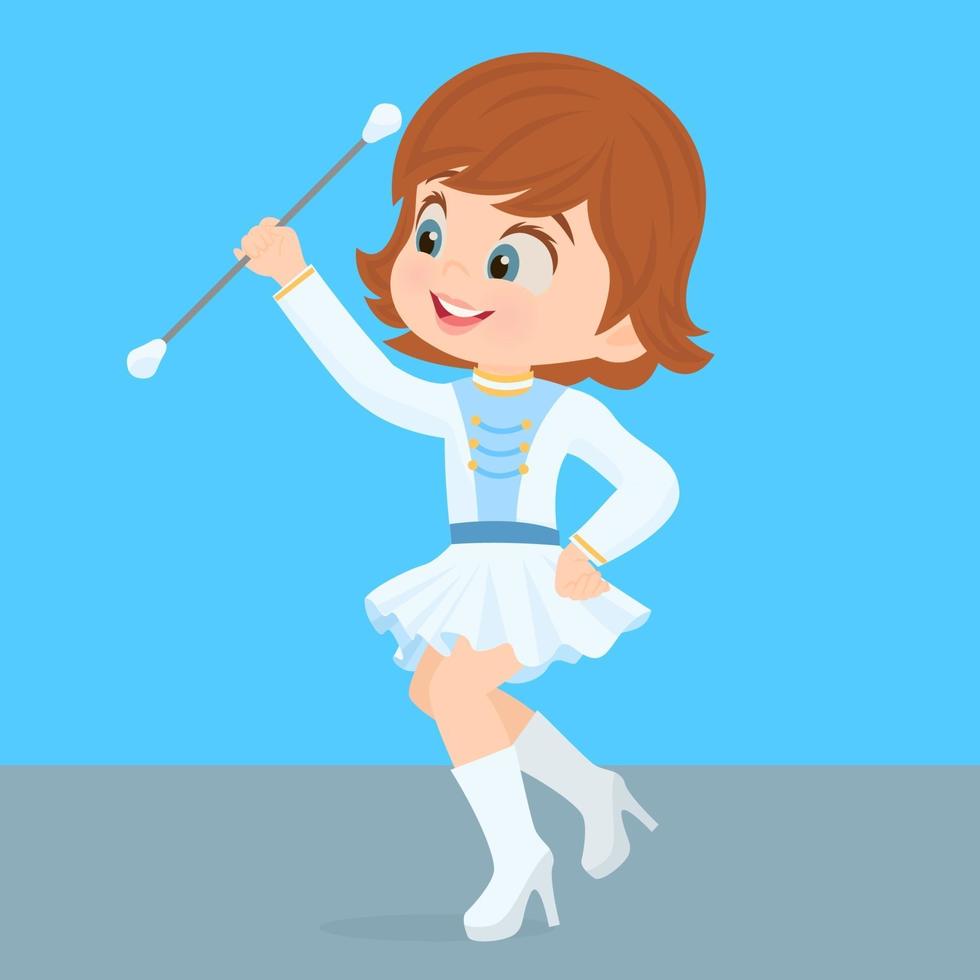 niño niña en uniforme sosteniendo un bastón vector
