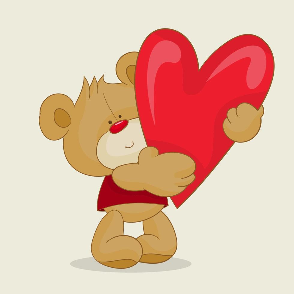 Teddy holding big heart in paws vector