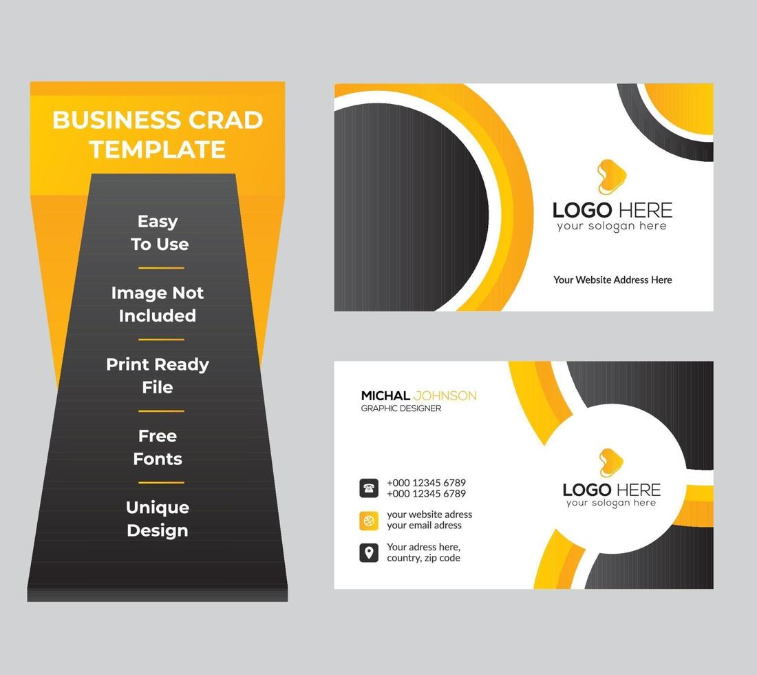 Yellow business card flat design template vector